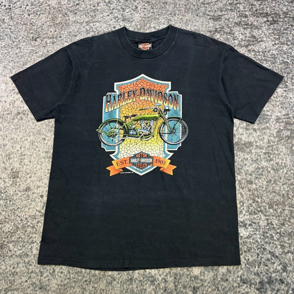 Vintage Harley Davidson T Shirt Mens XL Black Lubbock, Texas 90s Biker Logo